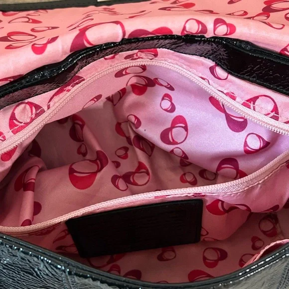 COACH POPPY GLOSSY PATENT LEATHER BAG PURSE 18161 BLACK 2 STRAPS CROSSBODY - Picture 10 of 15